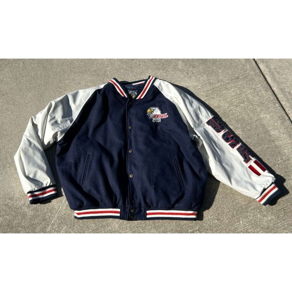 Steve & Barry’s USA Eagle Varsity Jacket XXL Faux Leather Embroidered Flag